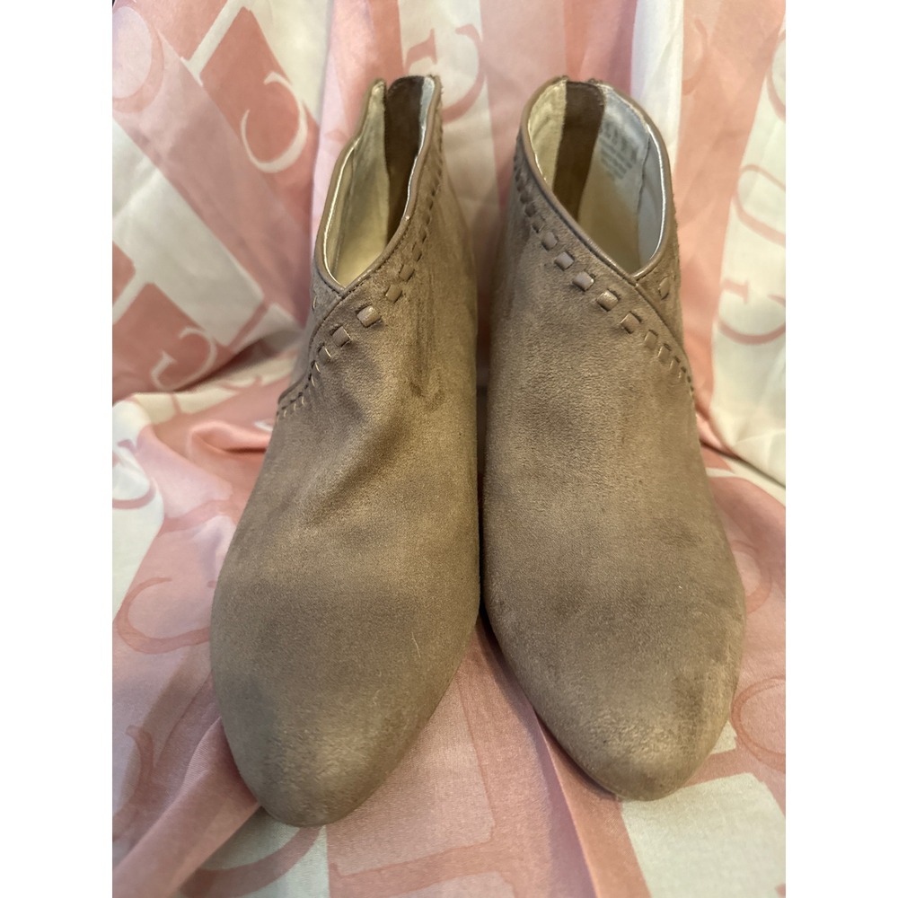 LifeStride 8.5W‎ Taupe Faux Suede Whipstitch Ankle Booties Back Zip Heel